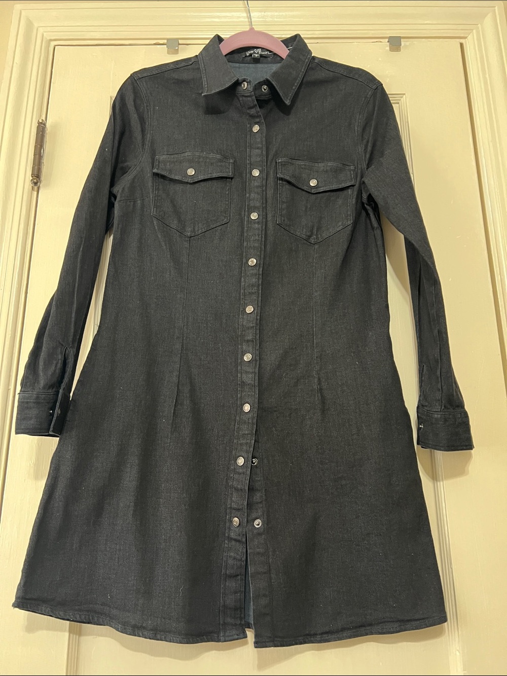 Velvet Heart Black Long-Sleeve Long Denim Shirt Dress w/ pockets